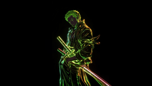Roronoa Zoro, Neon art, AMOLED, Black background, One Piece, 4K wallpaper