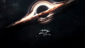 Gargantua black hole, Astronaut, Interstellar, Cosmos, Wormhole, Dark background, 4K wallpaper