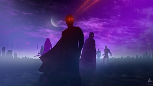 Justice League, Superman, Batman, Wonder Woman, The Flash, Purple sky, DC Comics, 4K wallpaper