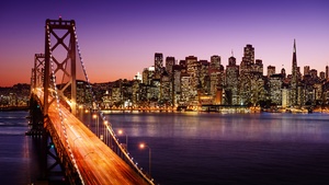Golden Gate Bridge, Suspension bridge, San Francisco, California, Cityscape, Skyline, Night City, Twilight, 4K wallpaper