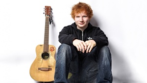 Ed Sheeran, English singer, Guitar, White background, 4K wallpaper