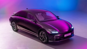 Electric Sedan, Neon background, 4K wallpaper