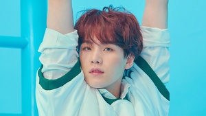 Suga, BTS, South Korean rapper, Cyan background, 4K wallpaper
