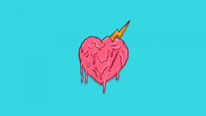 Drippy heart, Pink Heart, Turquoise background, Simple, 4K wallpaper