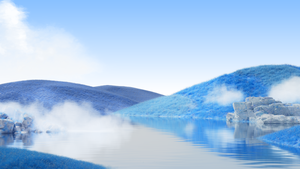 Landscape, Blue aesthetic, Daytime, Surrealism, Calm, Bright, Microsoft Design, Reflection, 4K wallpaper