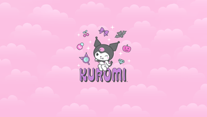 Kuromi, Cartoon, Hello Kitty, Pink background, Black jester hat, Pink skull, White rabbit, Girly backgrounds, 4K wallpaper