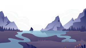 Sailing boat, River, Mountains, Minimal art, Landscape, Illustration, 4K wallpaper