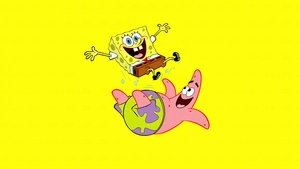 SpongeBob, Patrick Star, SpongeBob SquarePants, Yellow background, Cartoon, 4K wallpaper