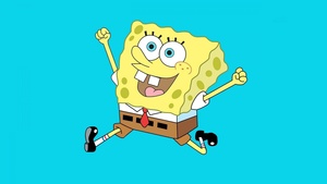 Cyan background, SpongeBob SquarePants, 4K wallpaper