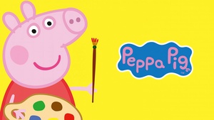 Peppa Pig, TV show, Cartoon, Yellow background, Paint brush, 4K wallpaper
