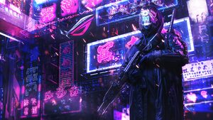 Cyberpunk, Futuristic, Neon background, ASUS ROG, Dystopian, 4K wallpaper