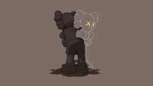 Kaws Companion, Minimalist, Kaws hugging, Vinyl figure, Grey background, KAWS Together, Simple, 4K wallpaper