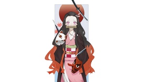 Nezuko Kamado, Warding Mask, Demon Slayer: Kimetsu no Yaiba, White background, 4K wallpaper