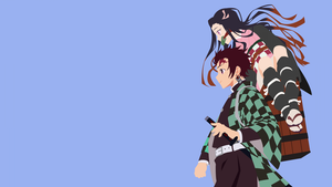 Demon Slayer: Kimetsu no Yaiba, Minimalist, Tanjiro Kamado, Nezuko Kamado, Blue background, Minimal art, Simple, 4K wallpaper