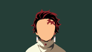 Tanjiro Kamado, Minimal art, Demon Slayer: Kimetsu no Yaiba, Grey background, Green background, Sage green, Simple, 4K wallpaper