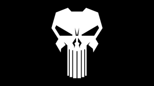The Punisher logo, Black background, AMOLED, Marvel Comics, Simple, 4K wallpaper
