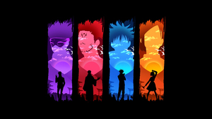 Jujutsu Kaisen, AMOLED, Nobara Kugisaki, Yuji Itadori, Satoru Gojo, Megumi Fushiguro, Manga series, Black background, Colorful art, Sukuna, 4K wallpaper