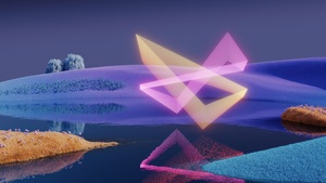 Triangular, Reflection, Landscape, Microsoft Design, Dynamic, Surrealism, Triangles, Geometric, Dark Mode, 4K wallpaper