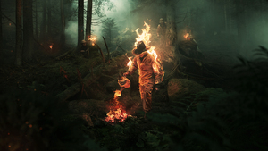 Fire, Forest, Stuntman, Photo Manipulation, Photoshop, 4K wallpaper