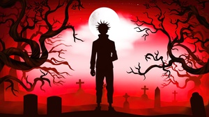 Megumi Fushiguro, Silhouette, Jujutsu Kaisen, Red background, Manga series, 4K wallpaper