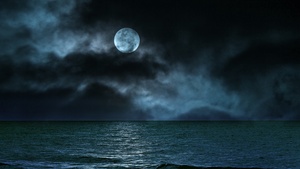 Moon, Seascape, Night, Clouds, Ocean, 4K wallpaper