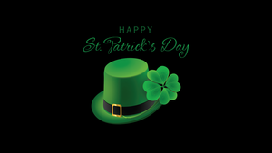 St. Patricks Day, Black background, Minimalist, Leprechaun cap, Four-leaf clovers, Irish, 4K wallpaper