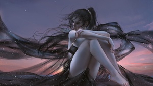 Anime girl, Relaxing, Alone, Dream girl, Sunset, 4K wallpaper
