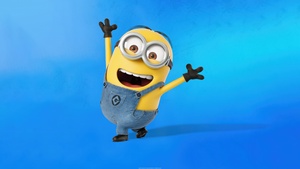 Minion, Blue background, Happy Mood, Laughing, Despicable Me, 4K wallpaper