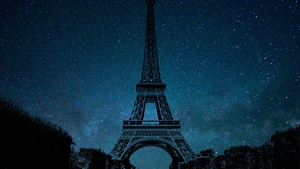 Eiffel Tower, Night, Paris, Silhouette, Starry sky, Blue Sky, France, 4K wallpaper