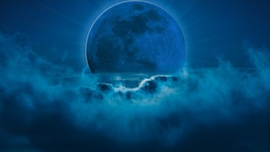 Blue moon, Night, Surreal, Blue background, Night sky, Clouds, 4K wallpaper