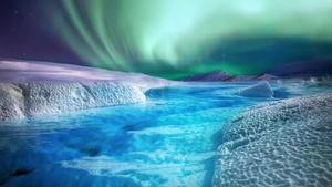 Aurora Borealis, River, Northern Lights, Frozen lake, Night, 4K wallpaper