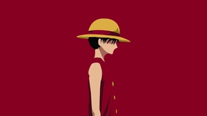 Monkey D. Luffy, Minimalist, One Piece, Red background, Simple, 4K wallpaper