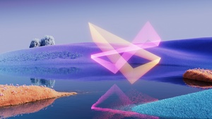Geometric, Reflection, Landscape, Microsoft Design, Dynamic, Surrealism, Triangles, 4K wallpaper