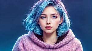 Blue eyes, Asian Girl, AI art, Blue hair, 4K wallpaper