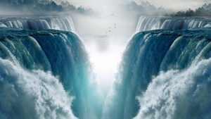 Waterfalls, Fog, Light, Birds, Scenic, 4K wallpaper