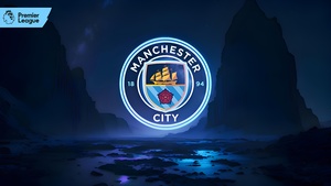 Manchester City FC, Neon logo, Premier League club, Glowing, Blue, 4K wallpaper