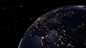 Planet Earth, Night view, Illuminated, Orbit, Dark background, 4K wallpaper