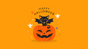 Happy Halloween, Yellow aesthetic, Halloween Bats, Halloween Pumpkin, Yellow background, Cute Halloween, 4K wallpaper
