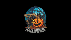 Scary house, Halloween Pumpkin, Black background, AMOLED, Spooky, 4K wallpaper