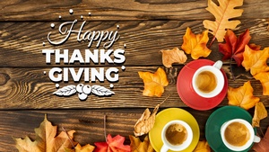Happy Thanksgiving, Wooden Floor, Thanksgiving Day, Autumn leaves, Wooden background, Coffee cups, 4K wallpaper