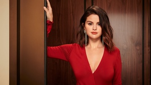 Selena Gomez, Red dress, Photoshoot, Portrait, Beautiful singer, Emmy Magazine, 4K wallpaper