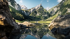 Seealpsee lake, Alps mountains, Reflections, Scenery, Summer, Mountain Peak, Landscape, Scenic, 4K wallpaper