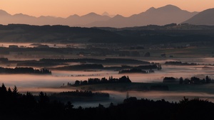 Dramatic, Golden hour, Valley, Sunset, Mountain range, Panorama, Foggy sunset, Misty mountains, 4K wallpaper