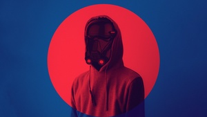 Gas mask, Dope, Hoodie, Blue background, 4K wallpaper