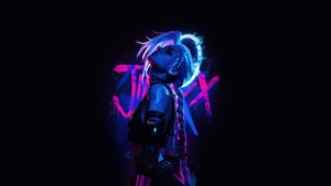 Jinx, Neon art, Dark background, League of Legends, 4K wallpaper