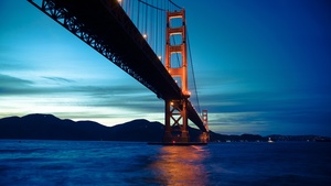 Golden Gate Bridge, Suspension bridge, San Francisco, California, Evening, Sunset, Blue Sky, 4K wallpaper