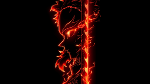 Kyojuro Rengoku, AMOLED, Demon Slayer: Kimetsu no Yaiba, Fire effect, Black background, 4K wallpaper