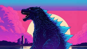 Godzilla, RetroWave art, Kaiju, 4K wallpaper