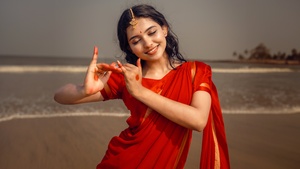 Beautiful, Mamitha Baiju, Malayalam actress, Indian actress, Saree, 4K wallpaper