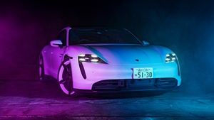 Porsche Taycan Turbo S, Neon light, 4K wallpaper
